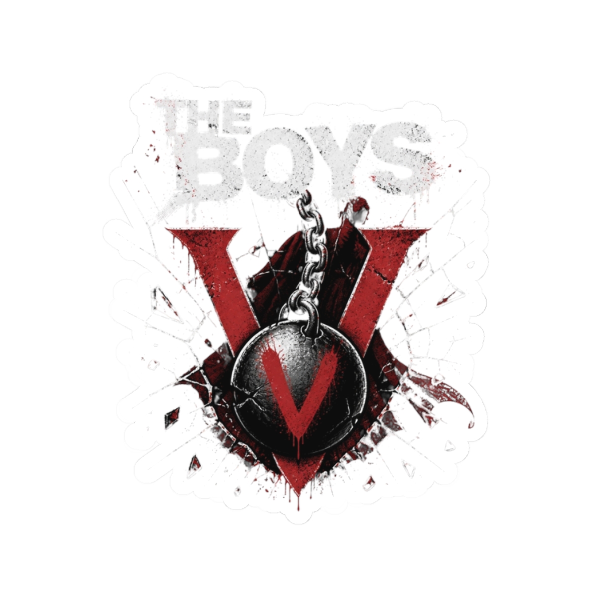 The Boys "s cape, alluding to chaos and rebellion. Text/lettering: " Sticker - Official stickers merchandise