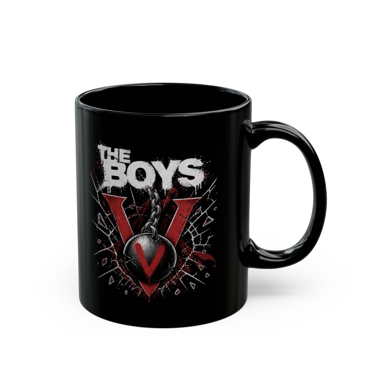 The Boys "s cape, alluding to chaos and rebellion. Text/lettering: " Black Mug - Official mugs merchandise